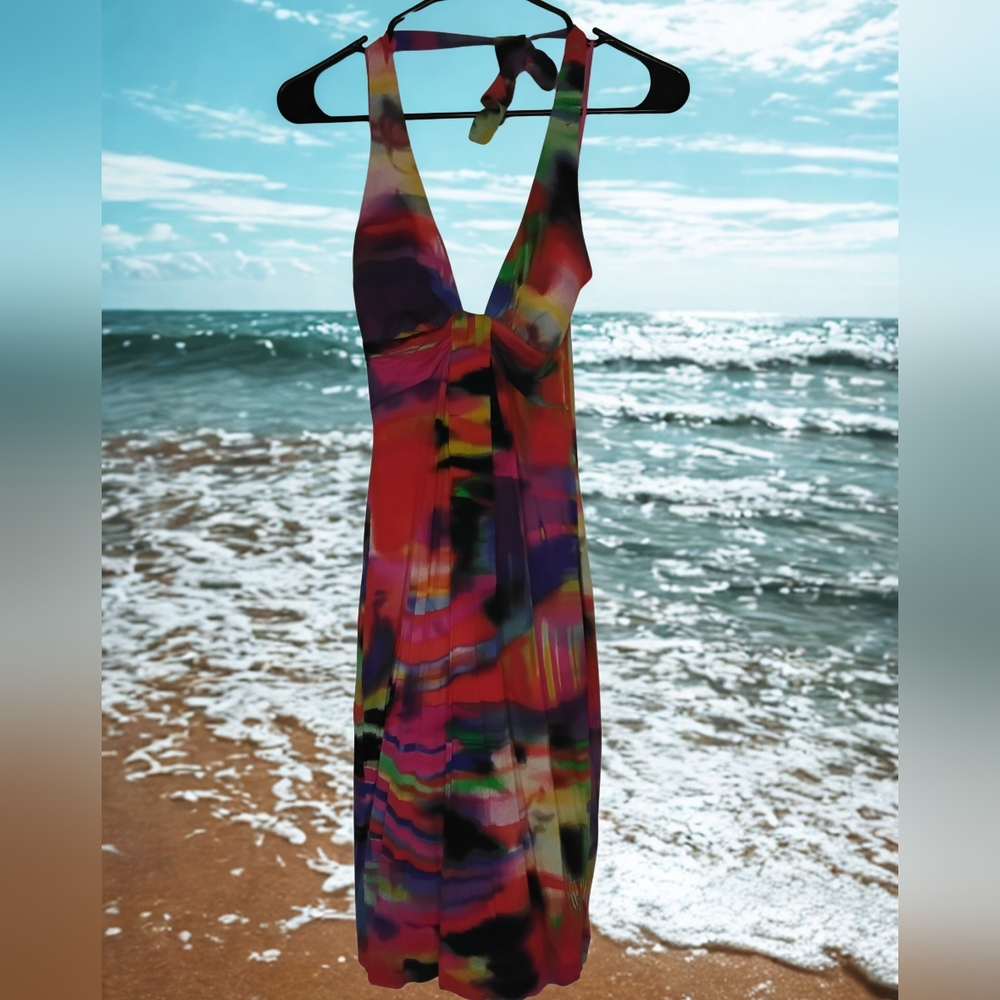 Cache Vibrant Multicolor Halter Dress NWT